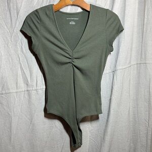 American Eagle Outfitters Olive Ribbed Bodysuit